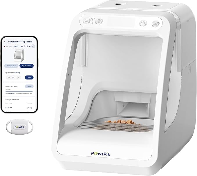 PawsPik Comedero automático para gatos Microchip RFID, 16 tazas