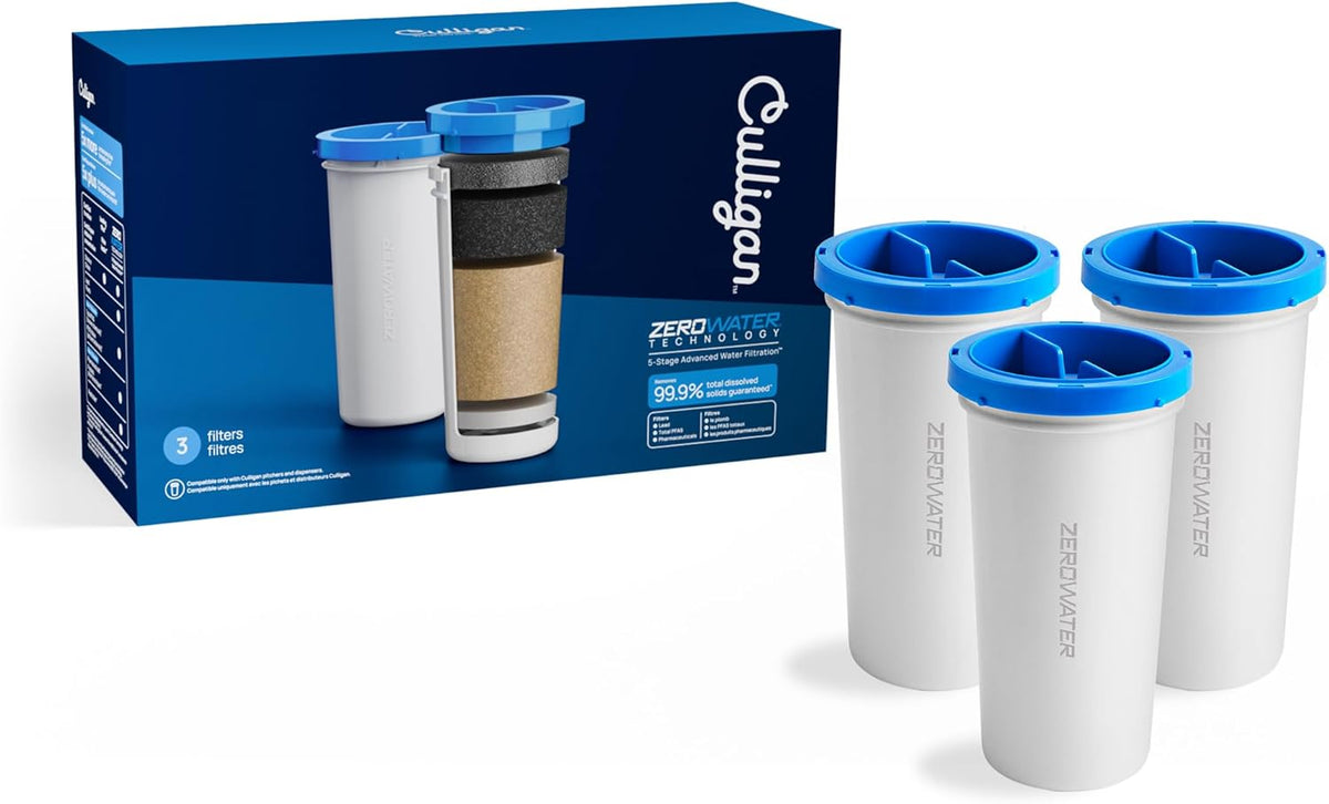 Filtros de Repuesto Culligan con Tecnología ZeroWater | Paquete de 3, Filtración Avanzada de 5 Etapas | Certificado IAPMO, Reduce Plomo, PFAS, Mercurio, Flúor y Cloro
