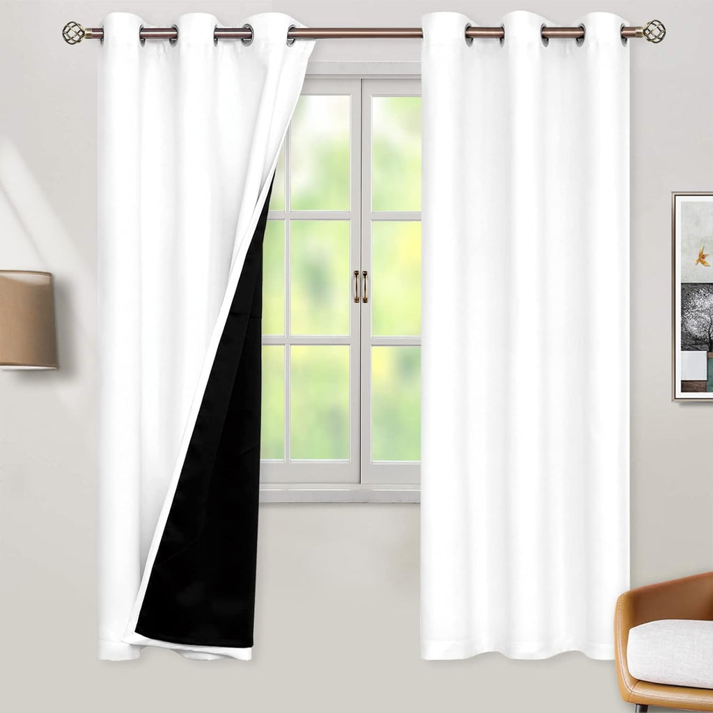 Cortinas Térmicas BGment 100% Blackout para Recámara con Forro Negro | Doble Capa que Oscurece y Reduce el Ruido con Ojales | 42x72 pulgadas | Blanco Puro | 2 Paneles