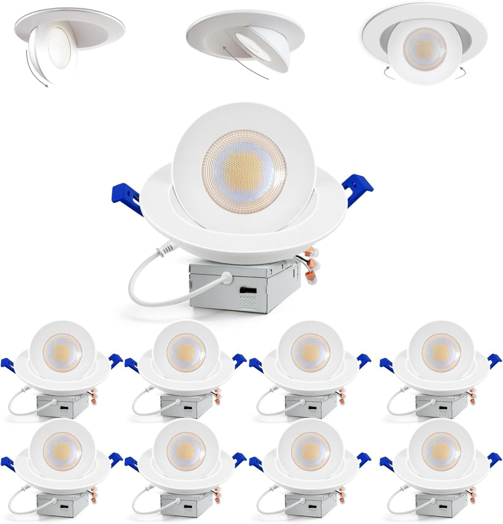 VIENEN 13 PIEZAS Adetu Focos empotrables LED Gimbal de 6 pulgadas y 5CCT, iluminación empotrable direccional ajustable de 360° + 90°, downlight sin carcasa regulable tipo ojo de buey con caja de conexiones, ETL (blanco, paquete de 8)