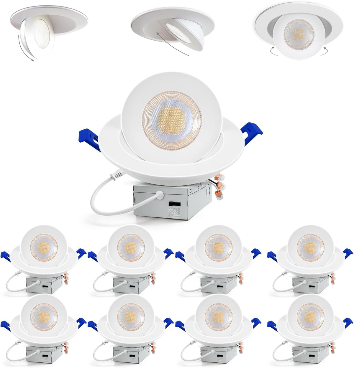 VIENEN 13 PIEZAS Adetu Focos empotrables LED Gimbal de 6 pulgadas y 5CCT, iluminación empotrable direccional ajustable de 360° + 90°, downlight sin carcasa regulable tipo ojo de buey con caja de conexiones, ETL (blanco, paquete de 8)