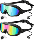 Gafas de natación (paquete de 2), gafas de natación antivaho y con protección UV de amplio campo de visión para adultos, gafas de natación sin fugas para hombres, mujeres y jóvenes.