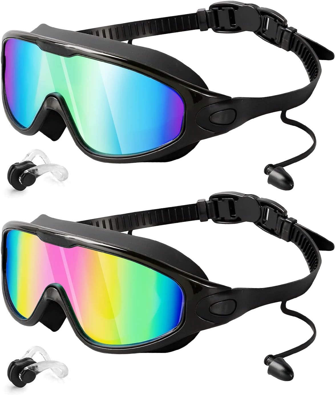 Gafas de natación (paquete de 2), gafas de natación antivaho y con protección UV de amplio campo de visión para adultos, gafas de natación sin fugas para hombres, mujeres y jóvenes.