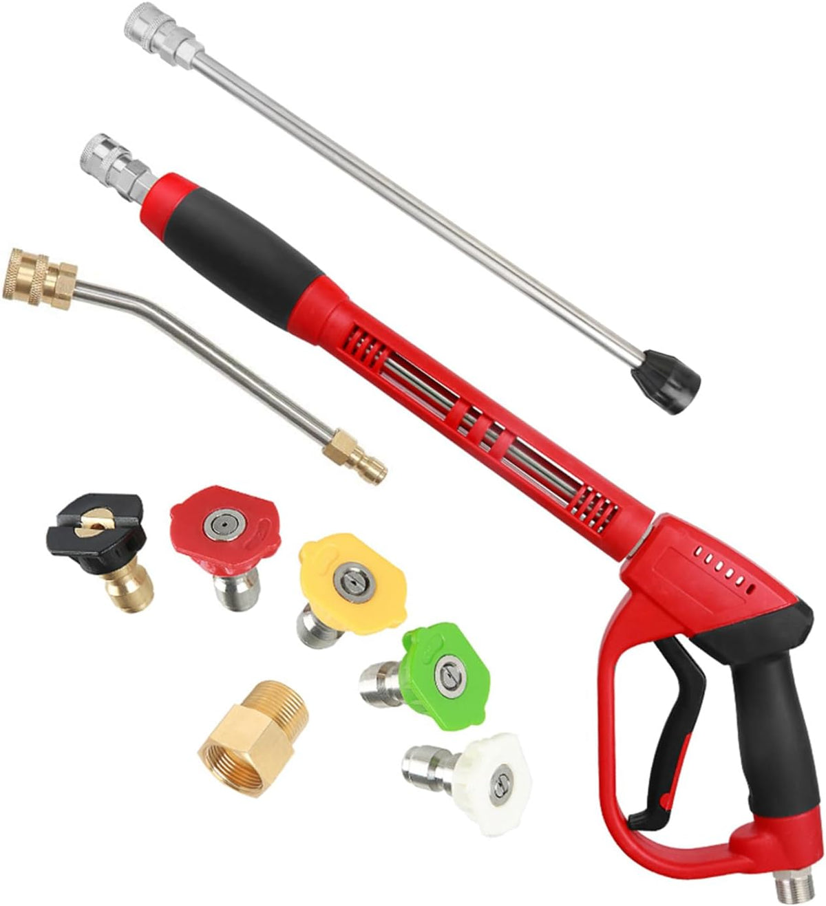 Pistola CHAVOR Mejorada para Hidrolavadora con Lanza de Extension | Conexion M22 | Varilla Curva 7 pulgadas a 30 Grados | 5 Boquillas | 5000 PSI | 47 pulgadas