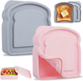 Willinglong Juego de 2 recipientes de silicona para sándwiches, loncheras, recipientes reutilizables para tostadas, bocadillos y más, aptos para microondas y lavavajillas (azul y rosa).
