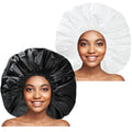 Gorros de Ducha Super Jumbo para Mujer – Set de 2, Impermeables y Reutilizables, Negro y Blanco