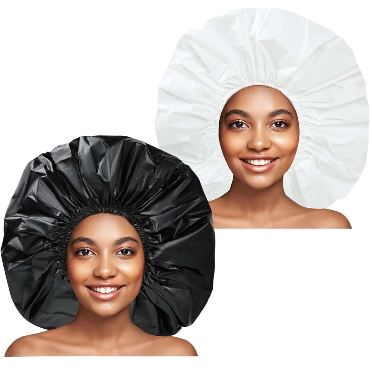 Gorros de Ducha Super Jumbo para Mujer – Set de 2, Impermeables y Reutilizables, Negro y Blanco