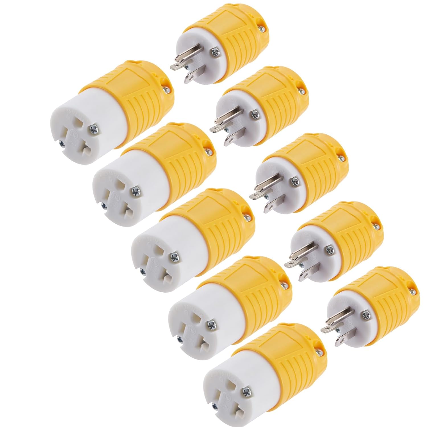 Suplevel 20 Amp 125 Volt Electrical Replacement Plug and Connector, NEMA 5-20 Extension Cord Ends, 2 Pole, 3 Wire Grounding, Industrial Grade, Straight Blade, Heavy Duty, 5 Set, ETL Listed
