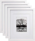 ( ARTICULO VIENE COMO SE MUESTRA EN LA SEGUNDA IMAGEN  ) Egofine Set 4 Marcos de Fotos 11x14 | Madera Solida con Plexiglass, para 5x7 y 8x10 con Paspartu o 11x14 sin Paspartu (Blanco)