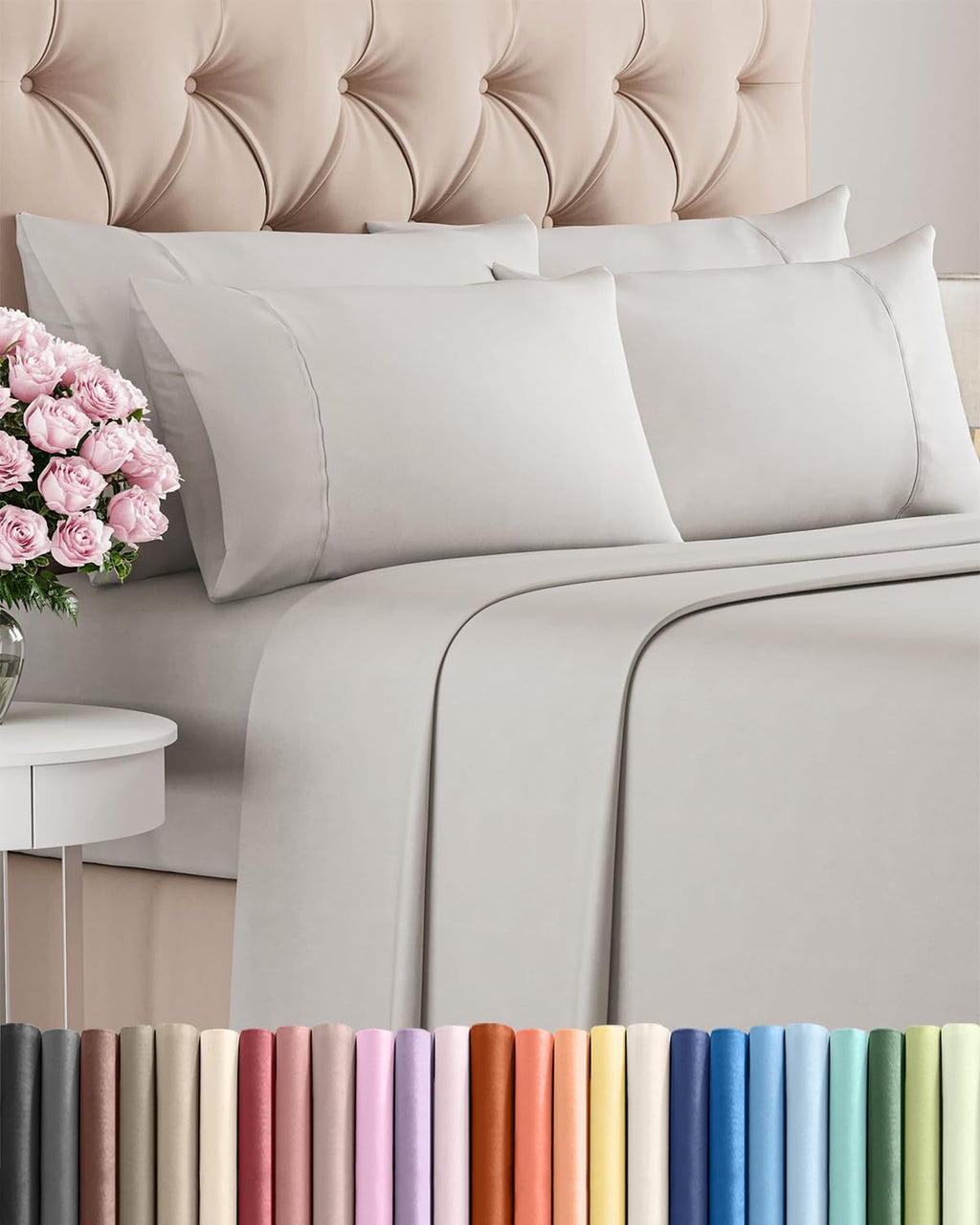 Juego de sábanas King de 6 piezas - Cómodo, transpirable y fresco - Ropa de cama de lujo de hotel para mujeres, hombres, niños, adolescentes y niños - 1 sábana encimera - Gris francés