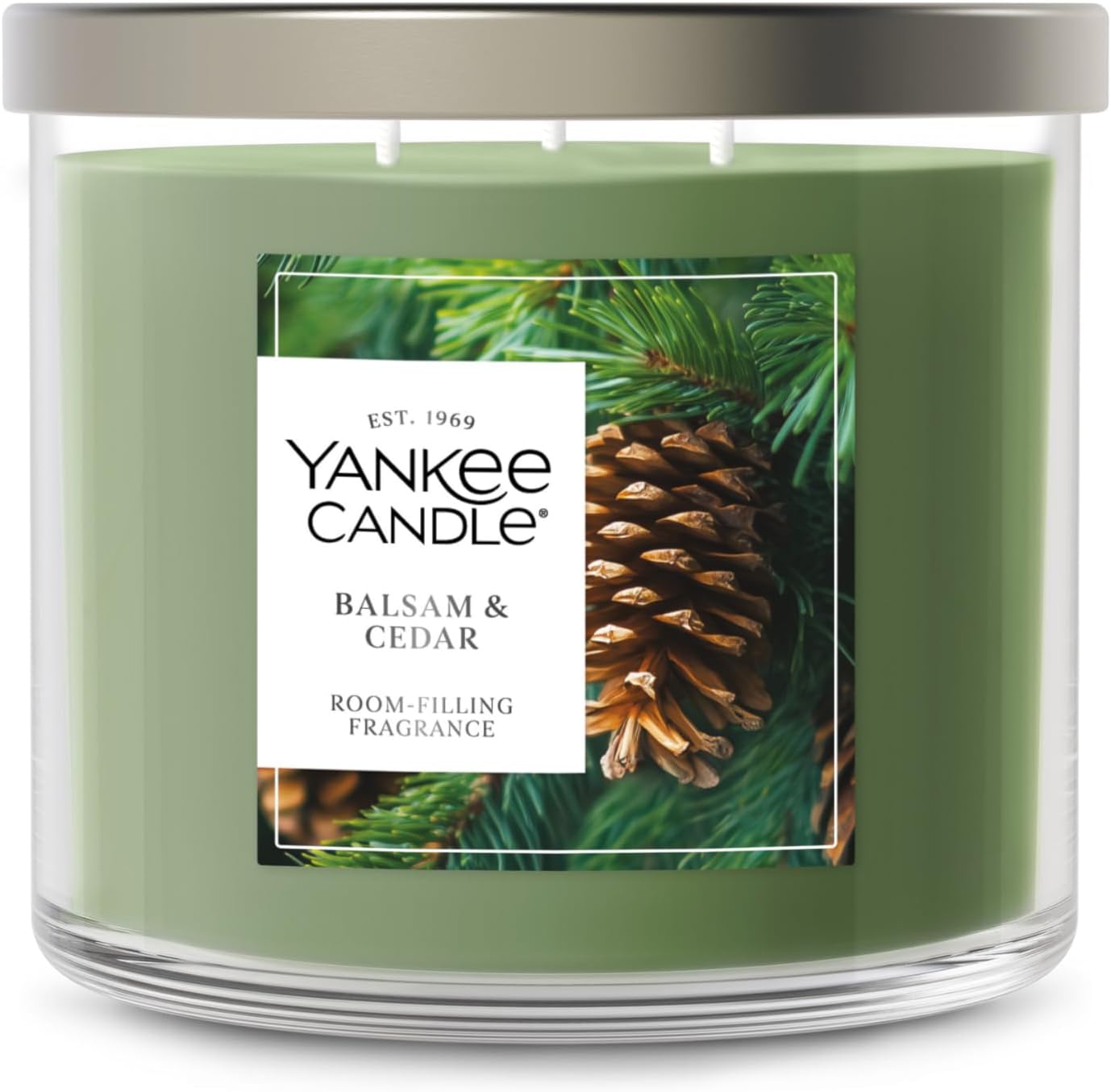 Yankee Candle Balsam & Cedar - 14.5oz 3-Wick Scented Candle Jar - Up to 40 Hours Burn Time - Premium Plant Wax Blend - Natural Fiber Wicks - Made in USA - Giftable