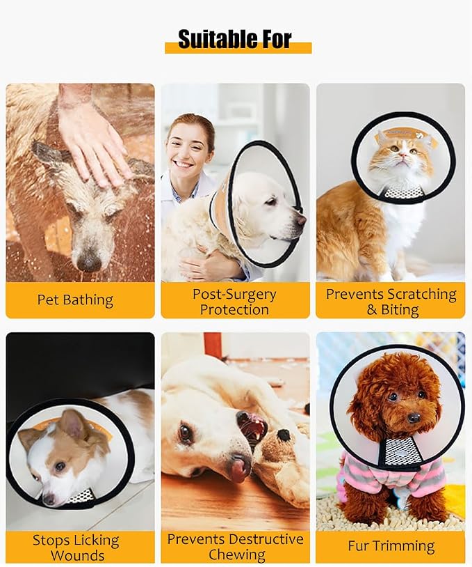 ⚠️ Son 3 Piezas — Cono Recuperación Mascotas, 2 Unidades Collar Isabelino para Gato, Plástico Ligero, Gatos 3-5 kg, Perros Pequeños y Conejos