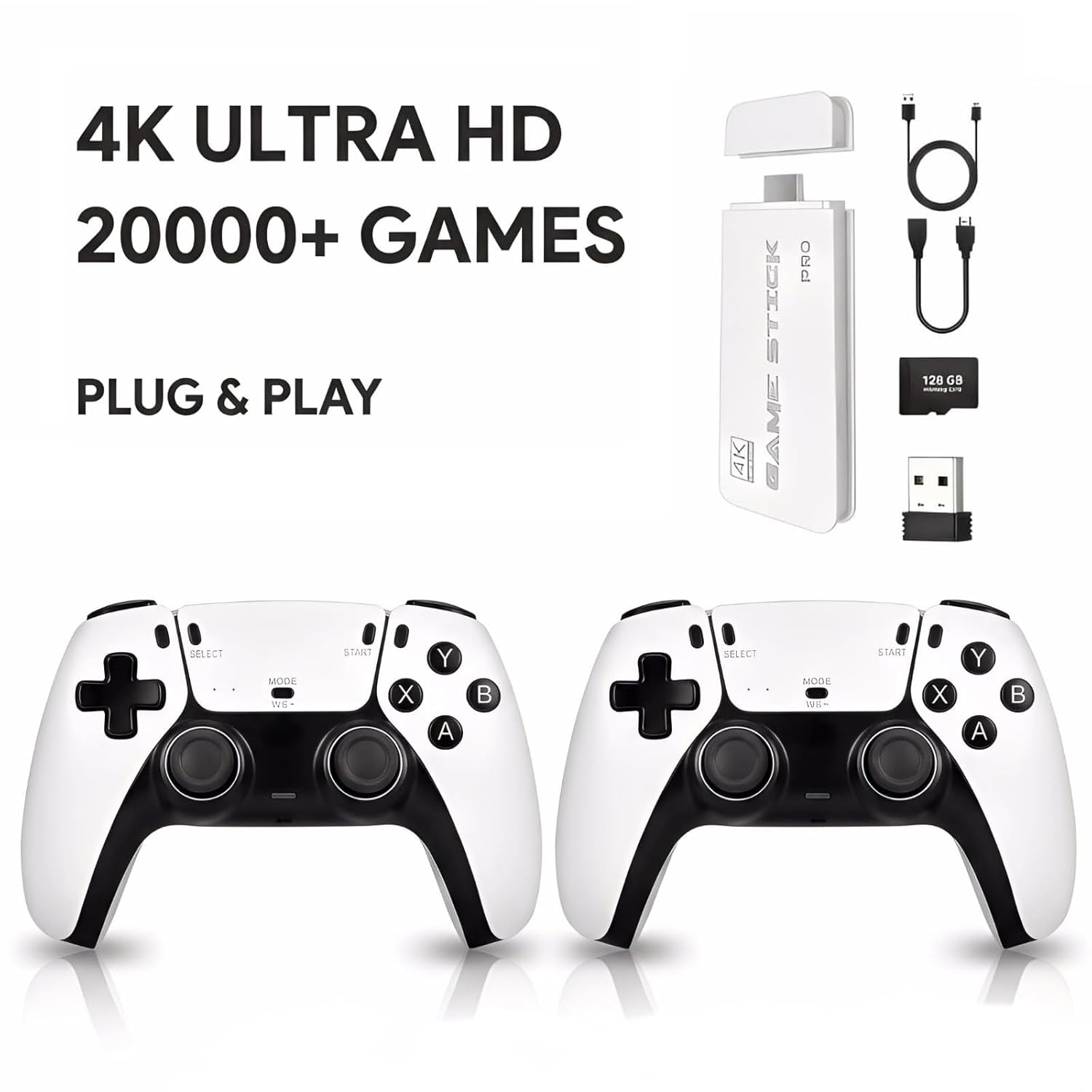 Consola Retro Gaming Pro Inalámbrica con 20,000+ Juegos, 23 Emuladores y 2 Controles 2.4G – 64GB Blanca