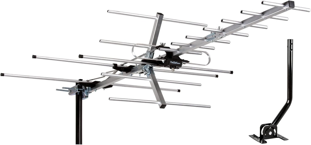 Antena de TV Five Star para interiores y exteriores, Yagi, HD, con alcance de hasta 320 km, para montaje en ático o techo, radio digital OTA/FM 4K 1080P con poste de montaje. 