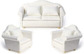 Dollhouse Couch Miniature Furniture Sofa with Pillows for Living Room Desktop Decoration Fabric Sofa Mini Home Scene Accessories Ornament (Sofa Set, White)