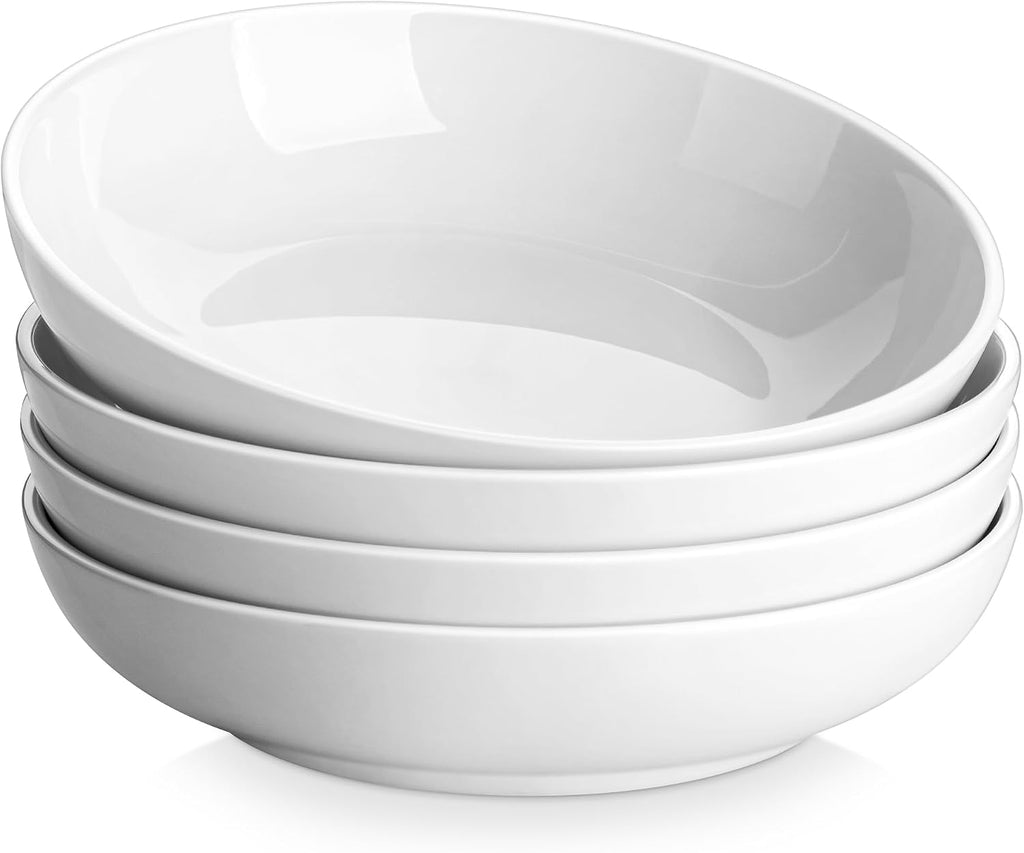 Cuencos de Porcelana MALACASA Regular – Juego de 4, 22.5 cm, 1.2 L, Para Pasta, Ensalada y Sopa, Blancos