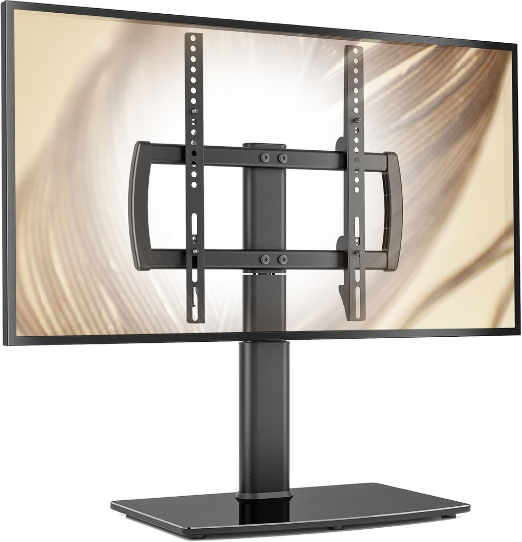 FALTAN LOS TORNILLOS-Base Universal Giratoria para TV 27 a 60 pulgadas | Giro de 80 Grados, Altura Ajustable 4 Niveles | Vidrio Templado Resistente, Soporta 99 lb, HT04B-001