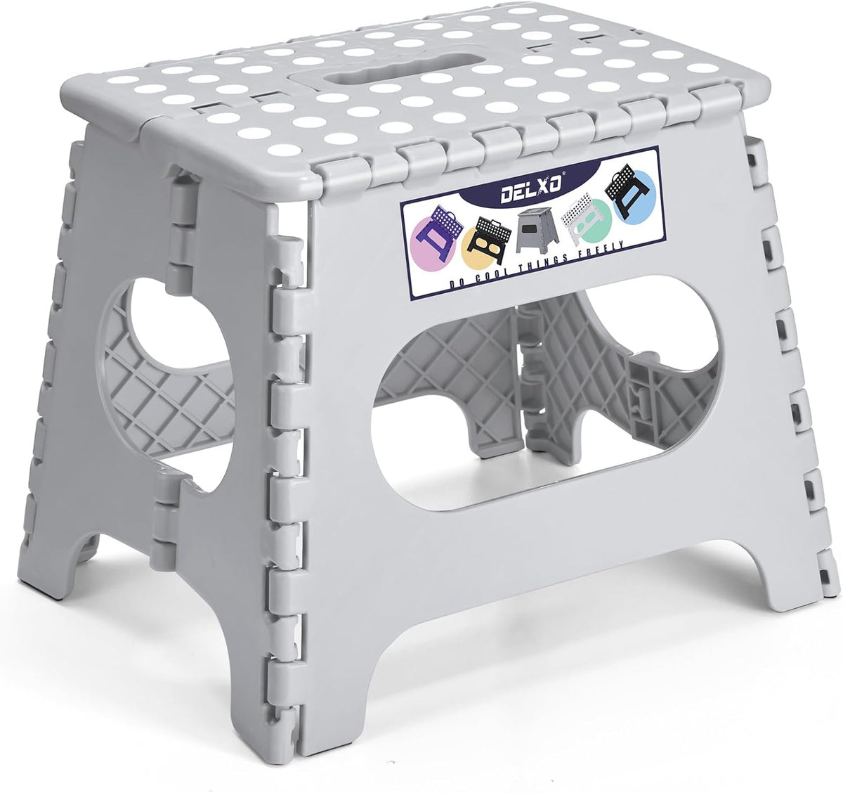 Banqueta Plegable Delxo de 28 cm Antideslizante Taburetes Plegables para Niños y Adultos Hasta 136 kg, Banqueta Escalera con Asa, Ligera para Cocina Baño Dormitorio Jardín Gris