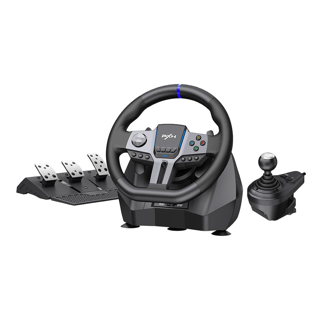 Volante PXN para PC, volante de carreras para juegos V9 GEN2, universal USB, simulación de coche, 270/900°, volante de conducción de carreras con pedales y palanca de cambios para PC, Switch, Xbox One, Xbox Series X/S, PS4, PS3.