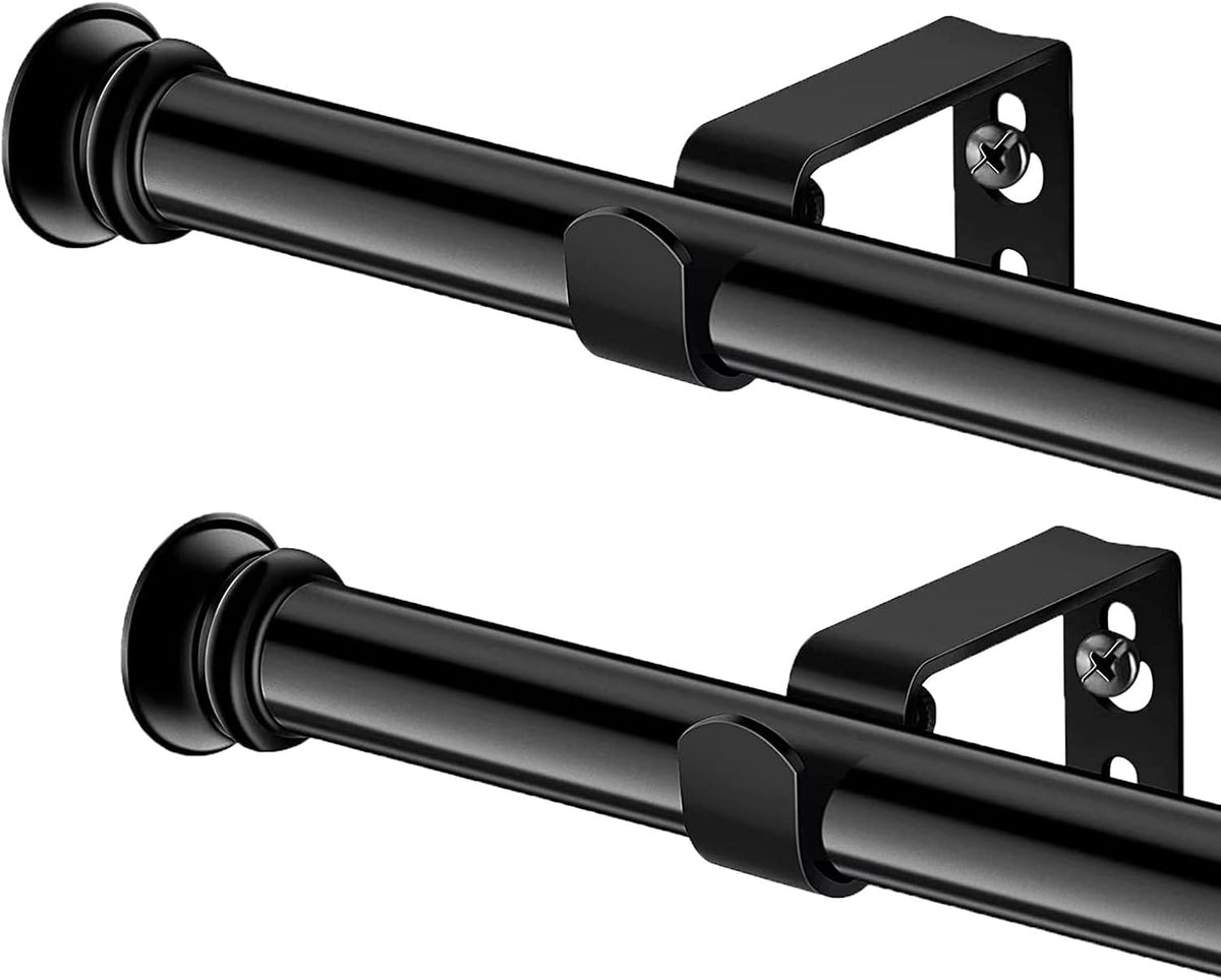 Barras de Cortina 2 Piezas 5/8 pulgadas Negras | Para Ventanas de 30 a 45 pulgadas con Soportes, Facil de Instalar para Dormitorio, Sala y Cocina