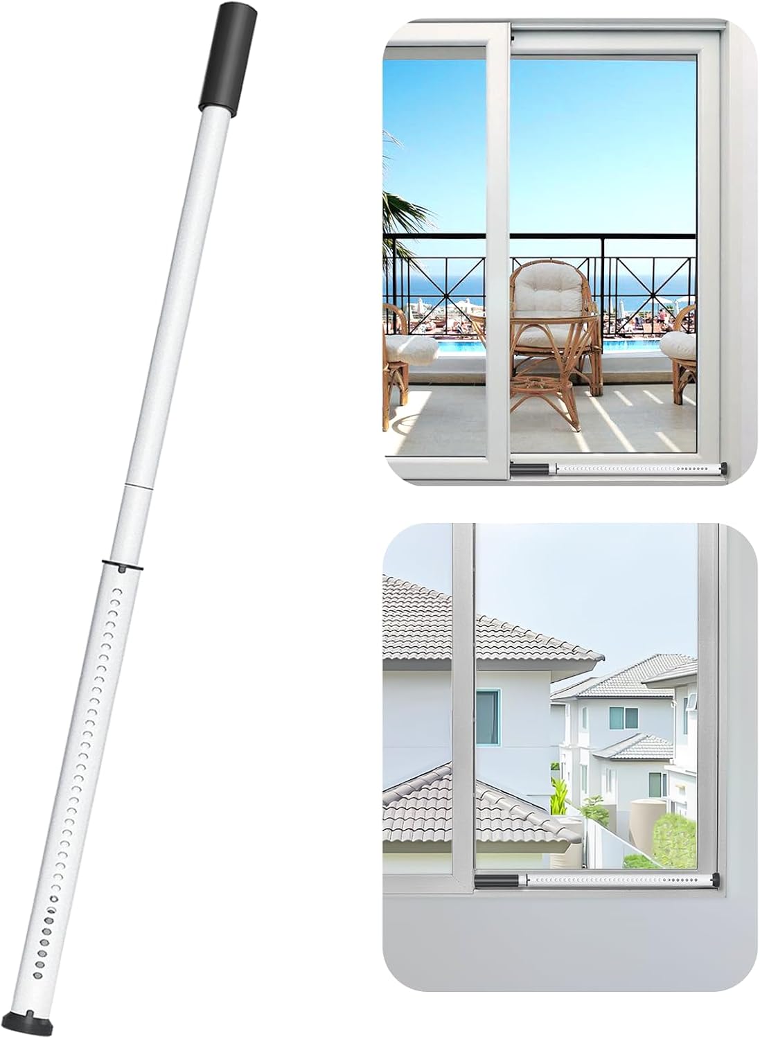 Barra de seguridad para puerta corrediza AceMining, barra de bloqueo resistente para puerta corrediza de patio, barras de seguridad multiusos ajustables de 20 a 50 pulgadas, tope para puerta corrediza, color blanco, 1 unidad.