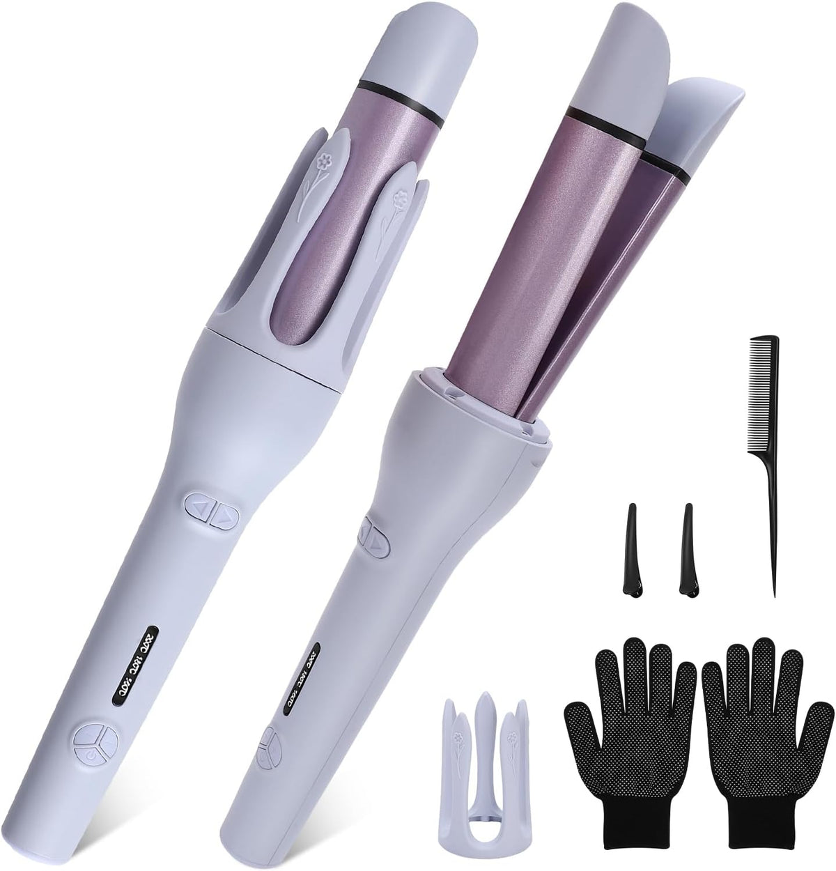 Rizador automático, plancha alisadora y rizador con rotación automática para principiantes | Fácil de usar | Temporizador inteligente | 3 ajustes de temperatura | Revestimiento cerámico | Incluye peine, guantes y pinzas para el cabello