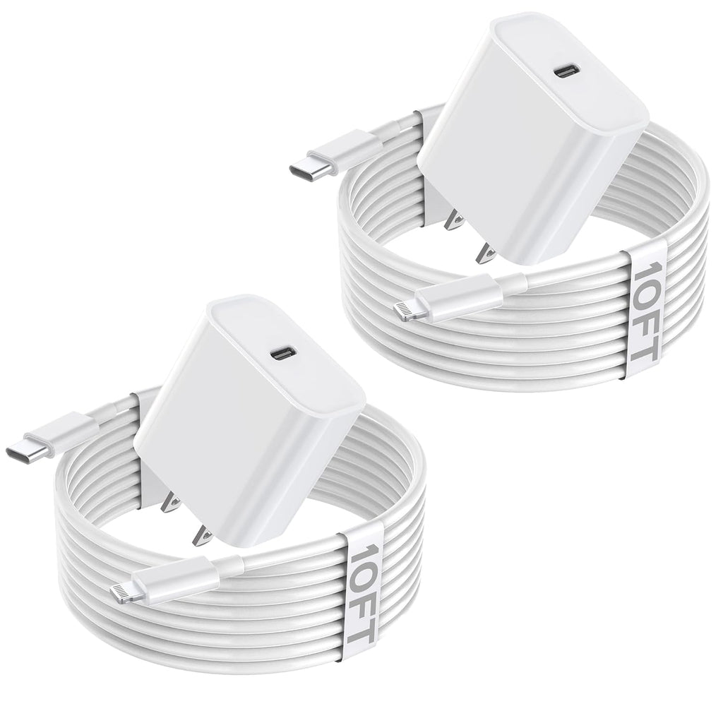 Cargador Rapido para iPhone 14 | Bloque USB-C con Power Delivery | Adaptador de Viaje con Cable USB-C a Lightning de 10 pies | Compatible con iPhone 14/13/12/11/X/XR y iPad