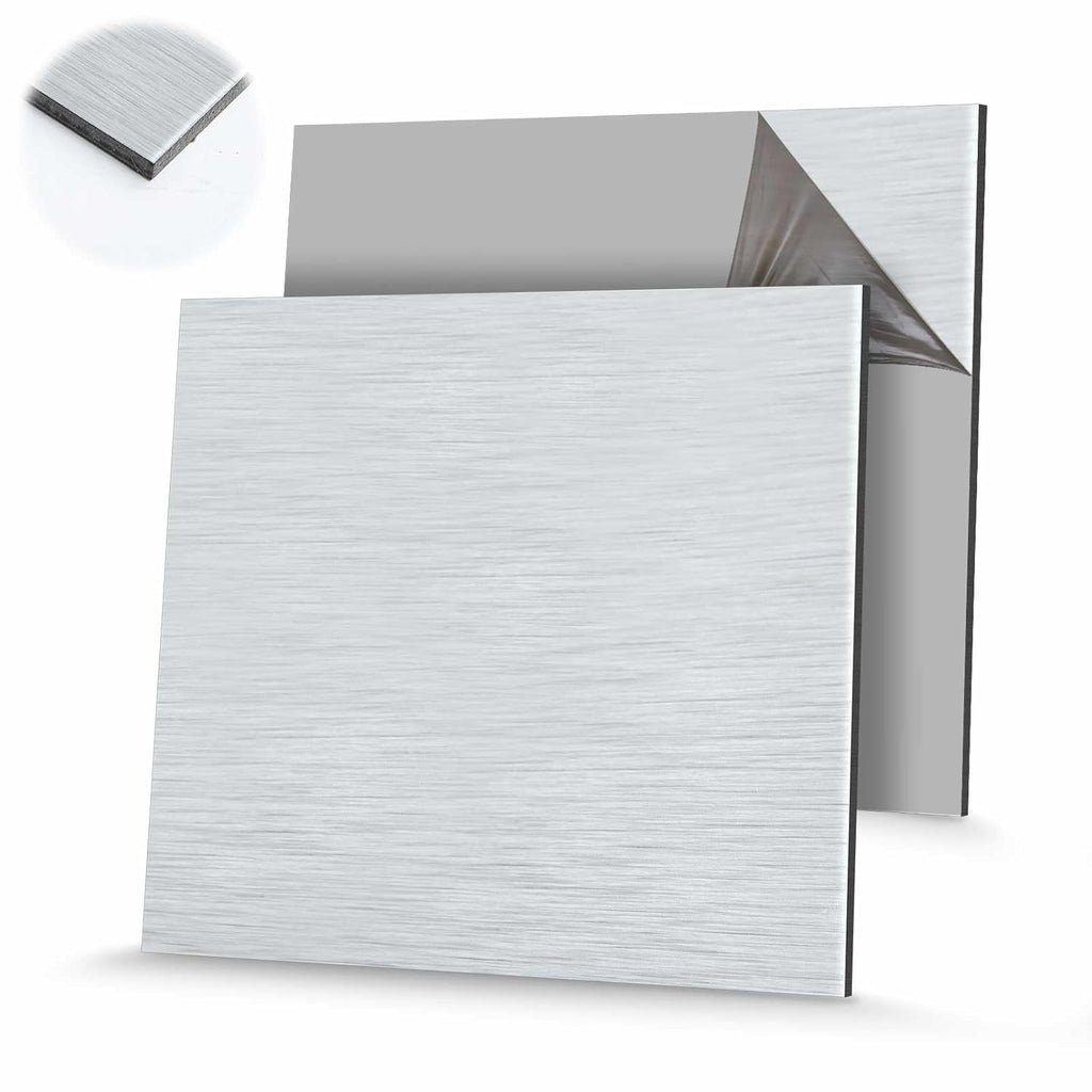 Blulu 2 Paneles Compuestos de Aluminio 30x30cm | Placa Aluminio-Plástico de 1/8 pulgadas | Plateado Cepillado para DIY