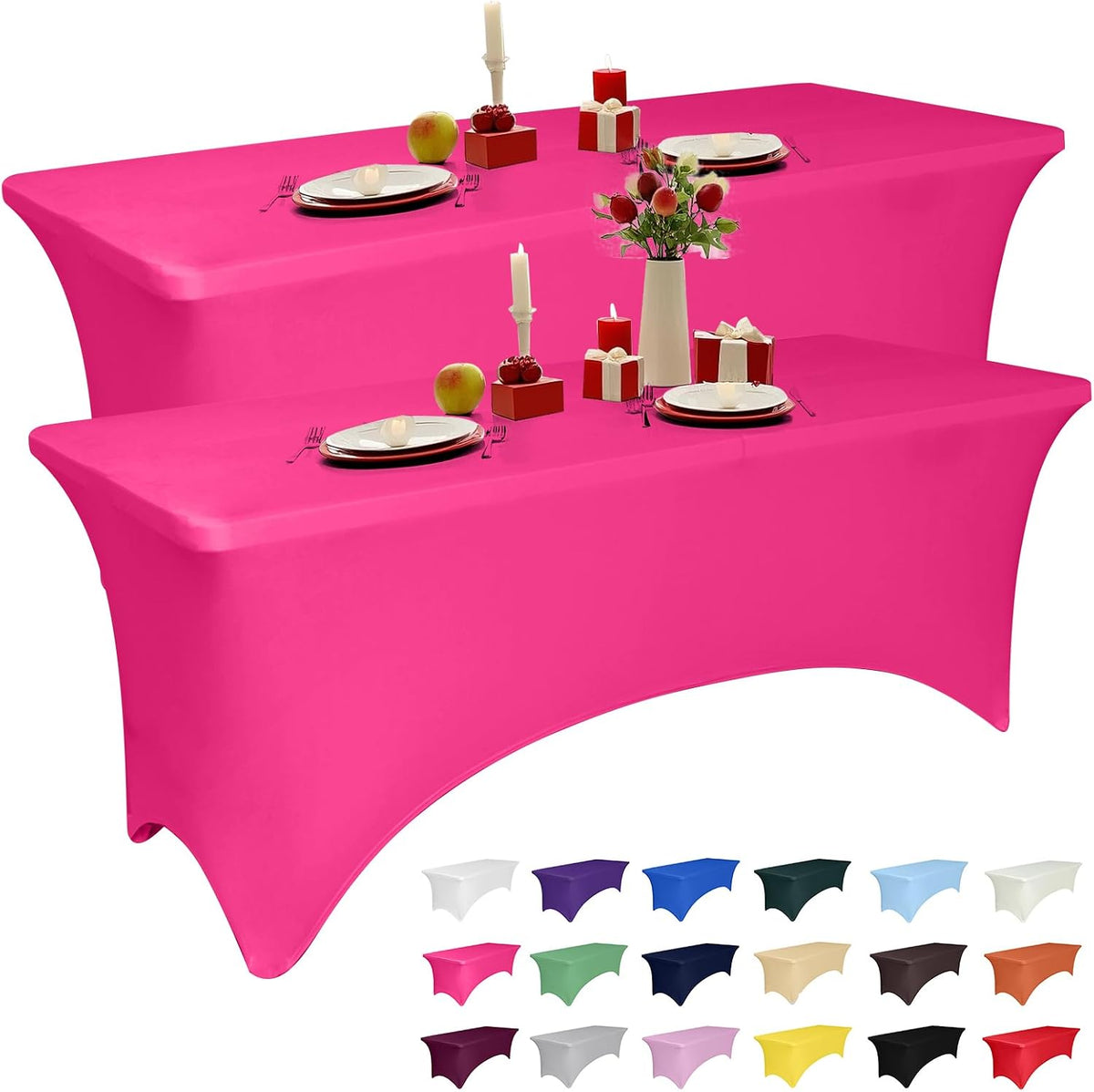Pack de 2 Manteles Spandex Fucsia para Mesas Rectangulares de 6 Pies – Elásticos, Lavables y Resistentes a Arrugas
