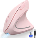Ratón Ergonómico TECKNET Recargable 2.4G+Bluetooth Vertical DPI Ajustable 6 Niveles Óptico Inalámbrico Túnel Carpiano Mano Derecha Portátil PC Computadora MacBook iPad Rosa