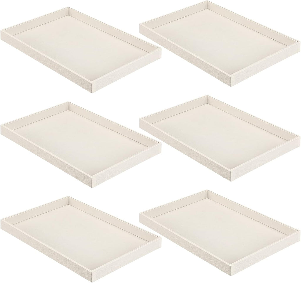 Quelay Juego de 6 bandejas apilables de terciopelo para joyería, organizador de joyas, bandeja para pulseras, anillos, pendientes y collares, plato vacío para cajones y encimeras (beige)