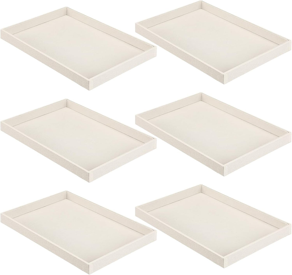 Quelay Juego de 6 bandejas apilables de terciopelo para joyería, organizador de joyas, bandeja para pulseras, anillos, pendientes y collares, plato vacío para cajones y encimeras (beige)