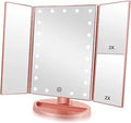 Infitrans Espejo de Maquillaje Trifold con Luces LED – Aumento 1X 2X 3X, Control Táctil, Rotación Ajustable, Doble Fuente de Poder, Portátil