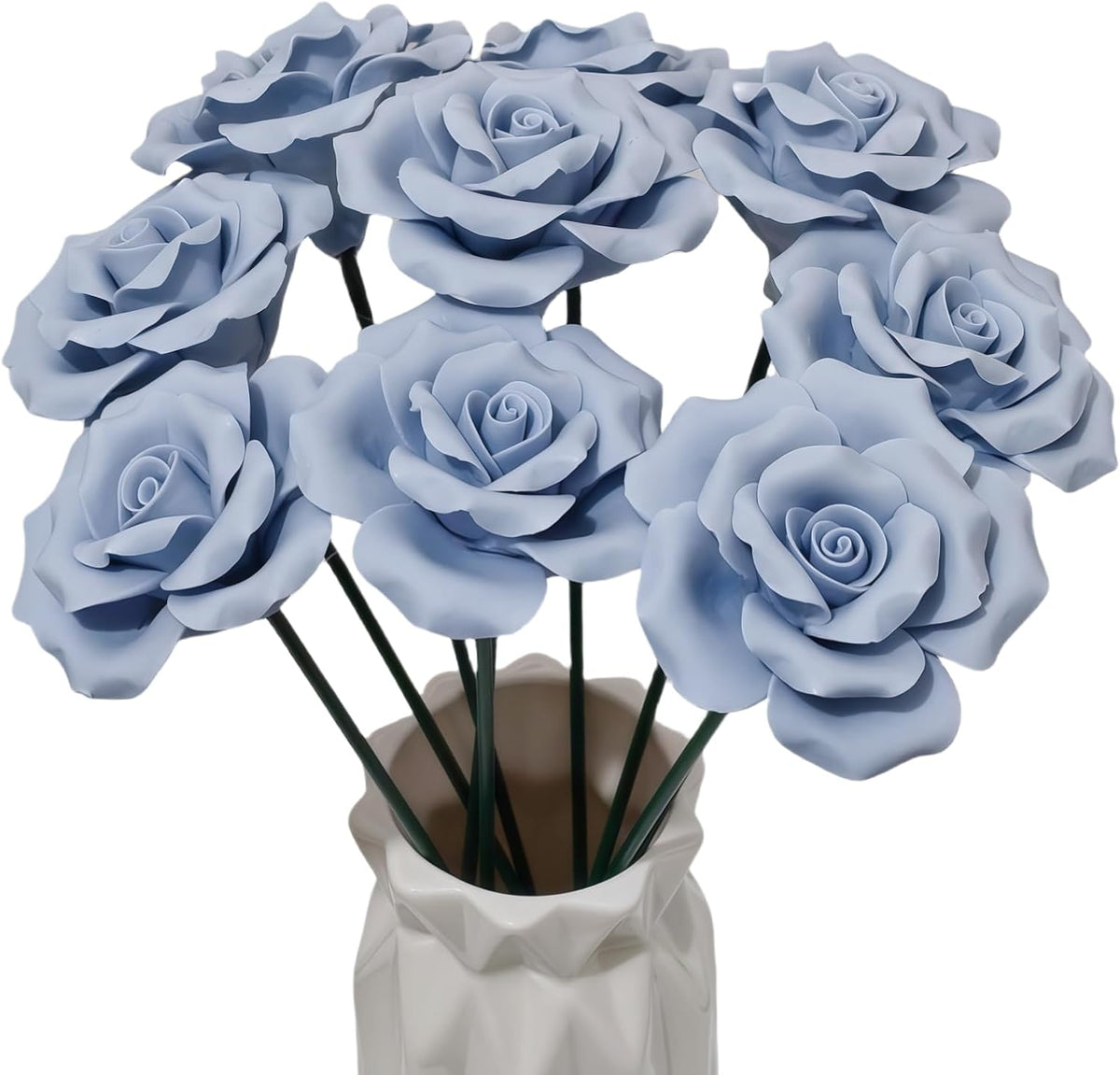 advozcate Rosa de cerámica 3D hecha a mano, decoración floral eterna para el hogar y la oficina, jarrones de escritorio creativos, decoraciones de porcelana, juego de 9 (azul)