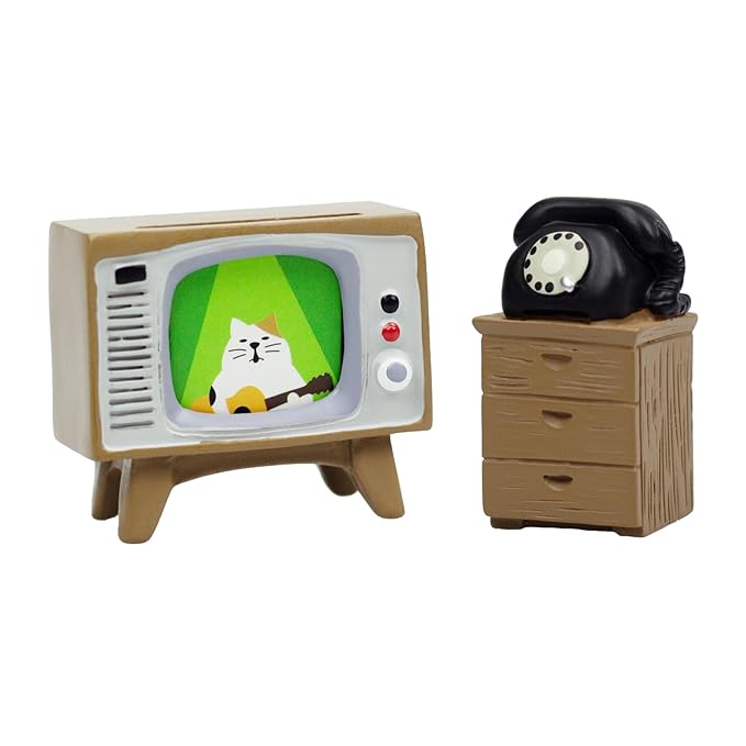 Figura decorativa de mini mueble para TV y teléfono de RAQWI para sala de estar, estante decorativo, diseño adorable, regalo perfecto para amantes de los gatos.
