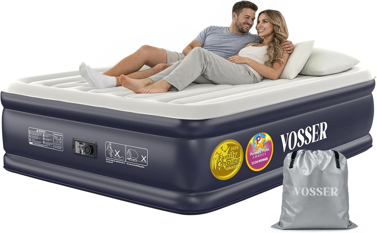 VOSSER Colchón de aire Queen con bomba incorporada, cama inflable
