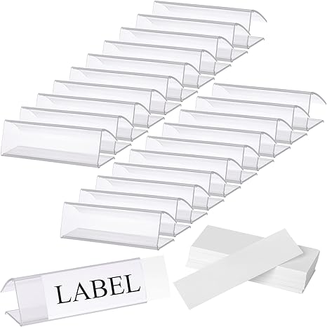100 soportes de plástico para etiquetas con 100 insertos de etiquetas, soporte de etiquetas de plástico transparente de 3 pulgadas de largo x 1 pulgada de alto