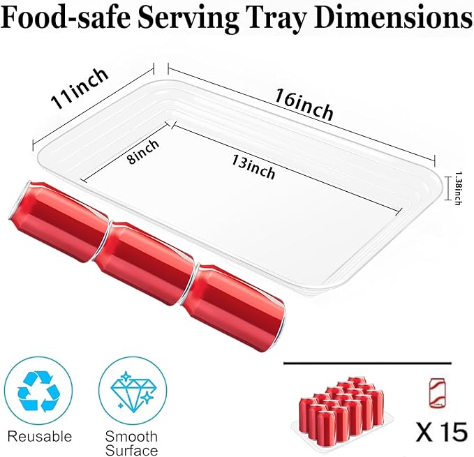 SUT Paquete de 6 bandejas transparentes para servir entretenimiento, platos de servir de 16 x 11 pulgadas para aperitivos, frutas, galletas, postres, bandejas de plástico