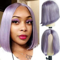 Peluca de cabello real sin encaje de color lila, 180% de densidad, parte media, pelucas cortas estilo Bob de 14 pulgadas para mujeres negras, completamente gruesa, fácil de llevar y llevar