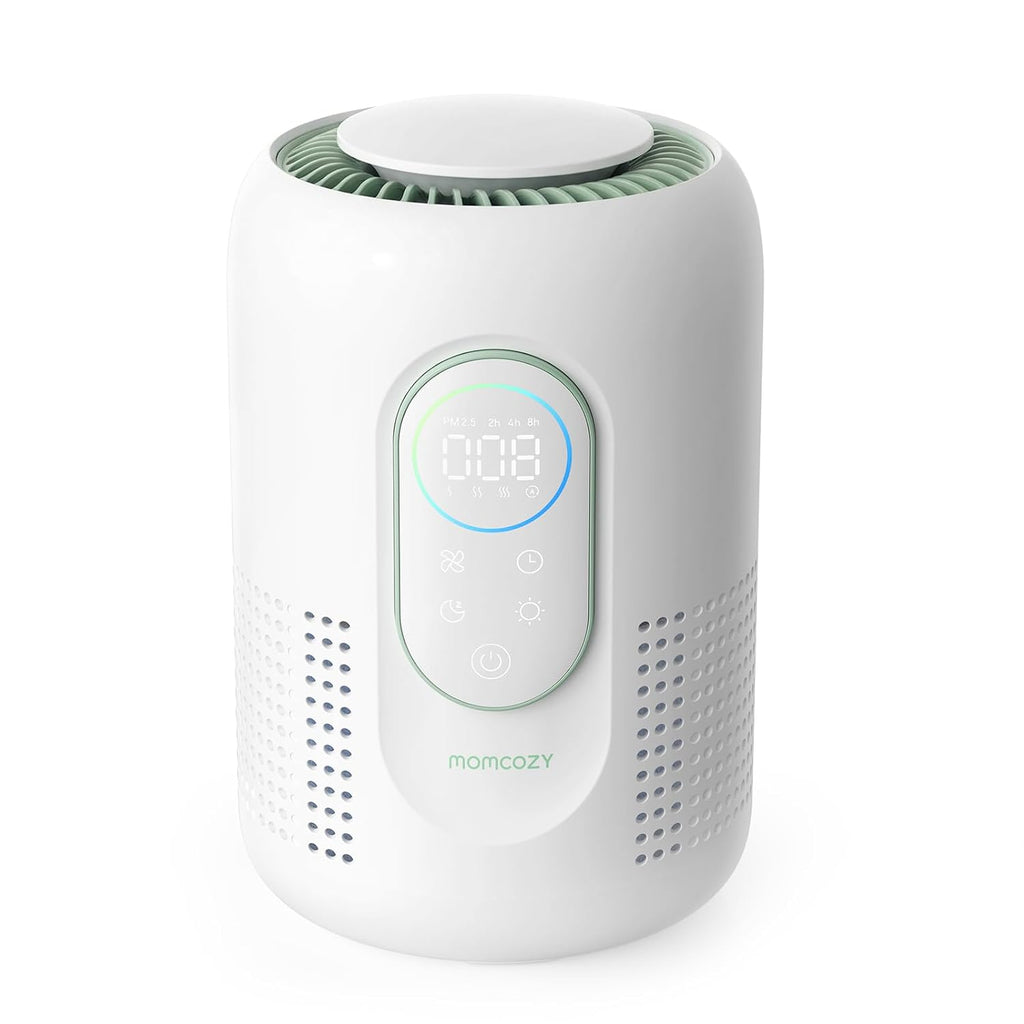Purificador de aire Momcozy para el hogar, dormitorio y guardería, purificador de aire para bebés 4 en 1 con filtro HEPA H13 y carbón activado, monitor de aire PM2.5 en tiempo real, 4 velocidades de ventilador