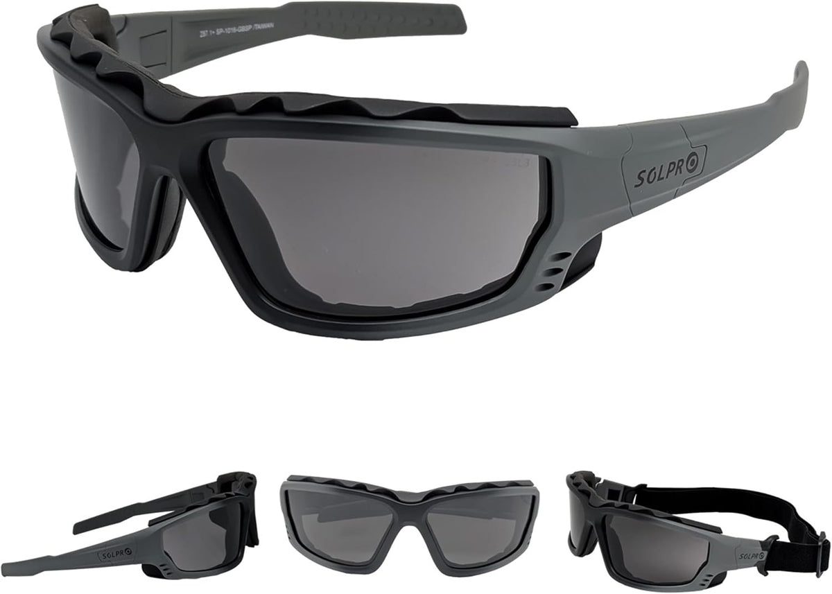 (USADO) SOL PRO Gafas de Seguridad para Powersports con Lente Transparente | Antivaho, Proteccion UV, Antipolvo | Patillas Removibles y Correa Ajustable | Para Conducir, Construccion y Trabajo