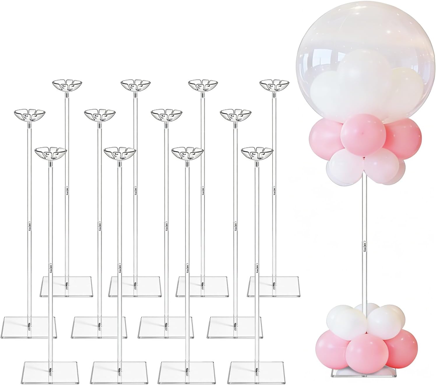 HONTUU 12 Pack Clear Acrylic Balloon Stand Kit, 23.6 Inch Reusable Balloon Sticks Holder with Base Perfect for Tabletop Centerpiece Party Event Decorations (23.6" 12 Pack)