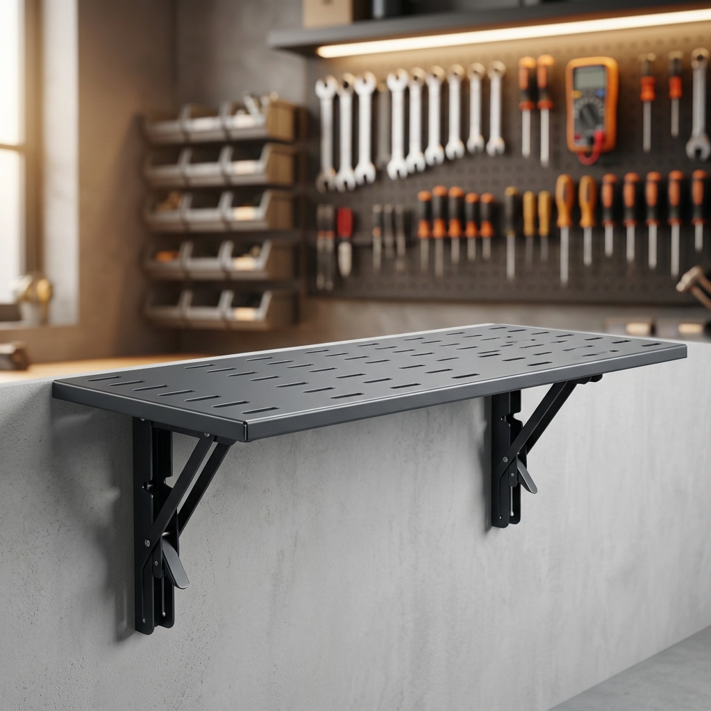 Mesa plegable metálica con tablero ranurado para aprovechar tu espacio