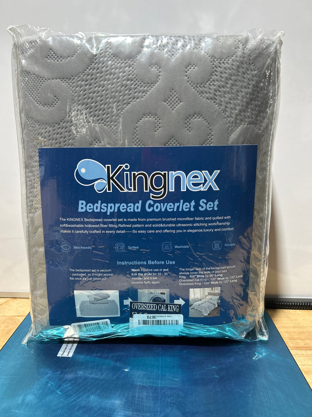 Cubrecamas California King extragrandes de 120 x 120 para cama California King dividida extra alta, juego de colcha acolchada ligera de 3 piezas, 1 edredón y 2 fundas de almohada en gris. 