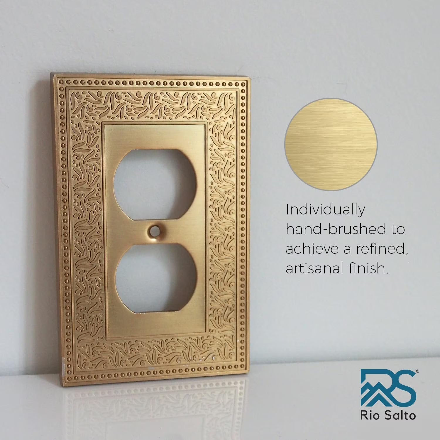 Rio Salto Laurel Collection Placa de Pared Dúplex Latón Cepillado Dorado | Decorativa Premium 5" x 3.13" (Paquete de 2 Unidades)