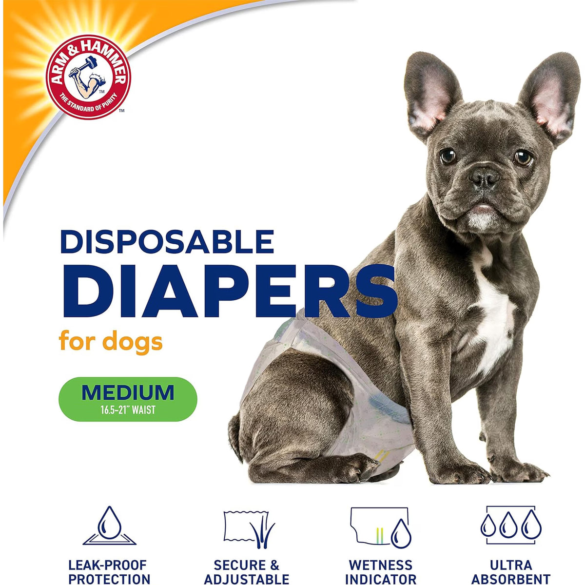 Arm & Hammer Pañales para Perra, Medianos, 12 Unidades, a Prueba de Fugas, Ultra Absorbentes con Indicador de Humedad