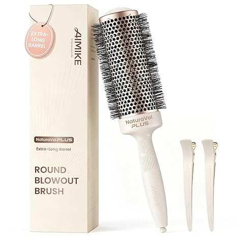 Cepillo redondo extralargo AIMIKE NaturaVol PLUS para secado con secador, cepillo redondo de 2,1" (3" de diámetro total) para cabello largo y grueso, tecnología cerámica térmica nano para un secado más rápido, aporta volumen y brillo.