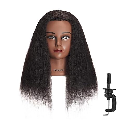 Cabeza de Maniquí con Cabello Humano 100% – 20-22 Pulgadas, Color Café, con Soporte y Abrazadera para Trenzado y Estilismo