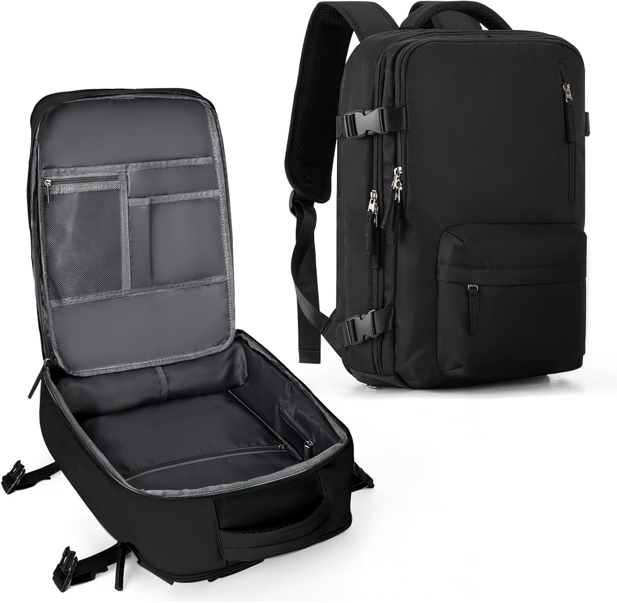 Mochila de Viaje Grande de Mano para Mujer y Hombre | Impermeable, Casual, Compartimento para Laptop | Aprobada para Vuelos Spirit Airlines, Negro