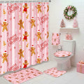 Maasechs 6 Pcs Christmas Gingerbread Man Shower Curtain Sets Bathroom Set with Waterproof Shower Curtain 72 x 72 Inches Toilet Lid Cover Towel U Shaped Rugs Non Slip Bath Mat Hook for Bathroom Decor